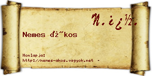 Nemes Ákos névjegykártya